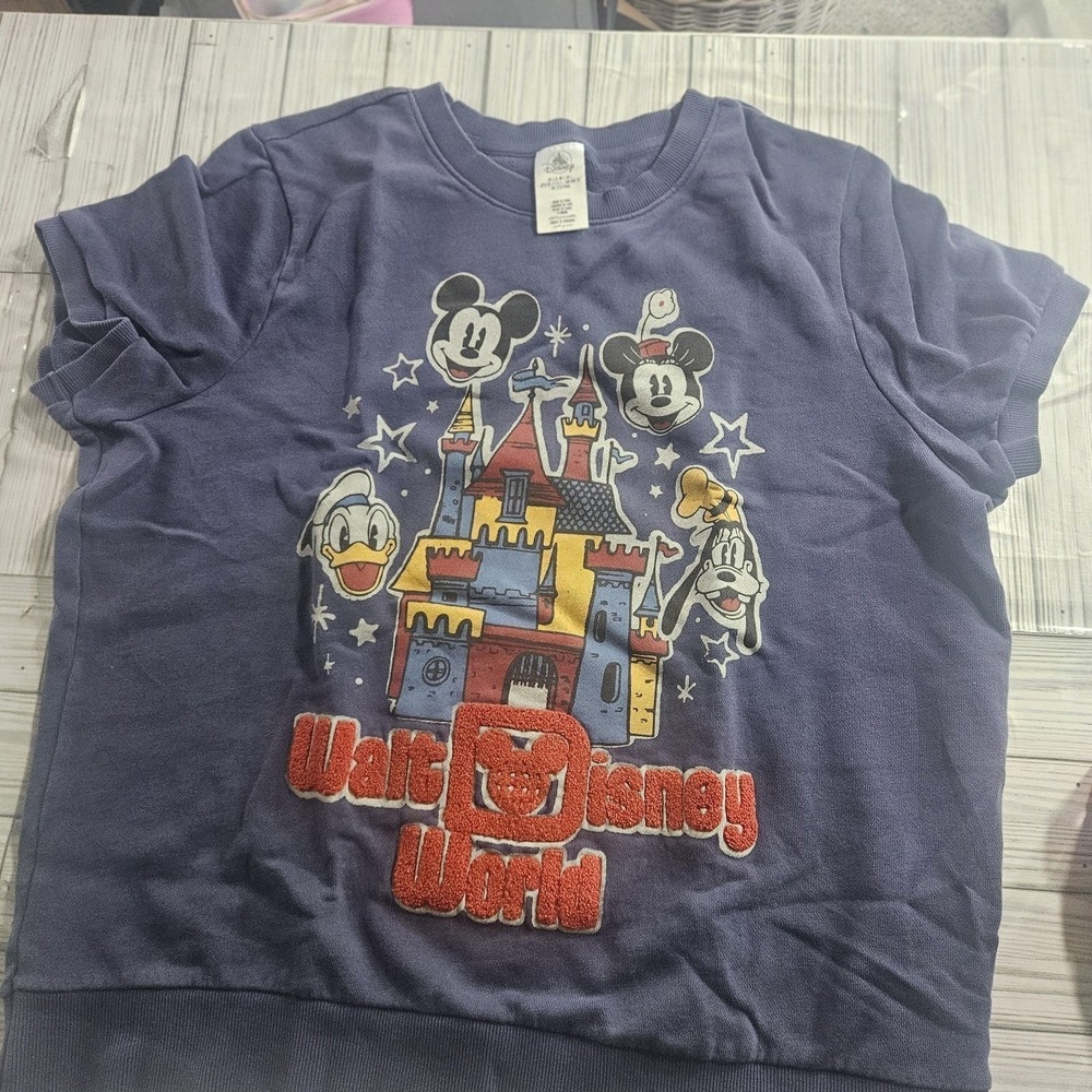 Disney Walt Disney World Sweatshirt Womens Large Blue Graphic Short Sleeve